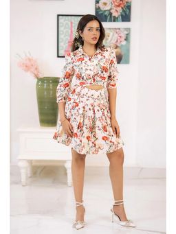 Pretty Pixie - WhiteFloral Cotton Back Tie Up Mini Dress