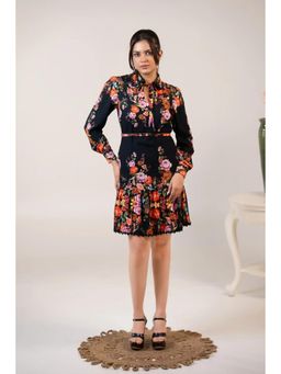 Pretty Pixie - Black Floral Long Sleeve Mini Dress With Belt