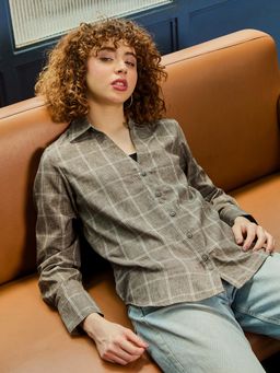 PINACOLADA - Grey Graph Check Full Sleeve Casual Shirt