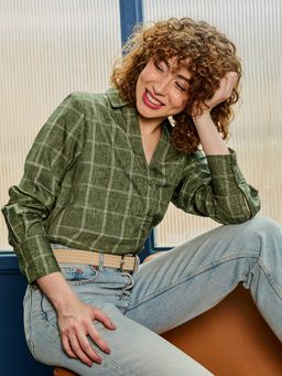 PINACOLADA - Olive Checked Full Sleeve Casual Shirt