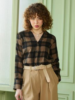 PINACOLADA - Brown and Black Buffalo Check Full Sleeve Shirt