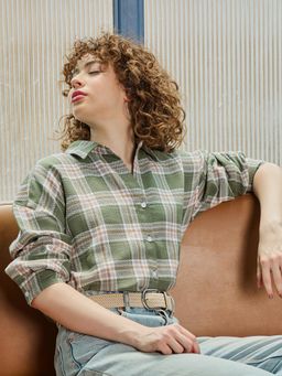 PINACOLADA - Sage Green Tartan Check Full Sleeve Relaxed Casual Shirt