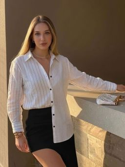 RIGO - White Pinstripe Cotton Regular Fit Long Sleeve Shirt