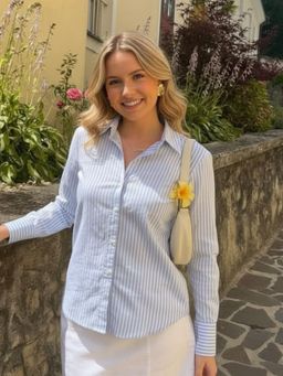 RIGO - Women Powder Blue Striped Shirt