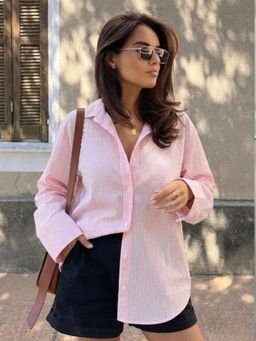RIGO - Women Pink Striped Seersucker Shirt