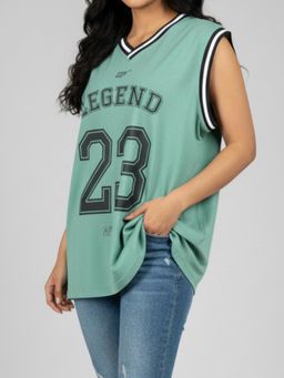 IZF - Green Sleeveless Typography Printed Relaxed T-Shirt