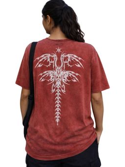 IZF - Maroon Acid Wash Printed T-Shirt