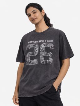 IZF - Grey Acid Wash Typo Detail T-Shirt
