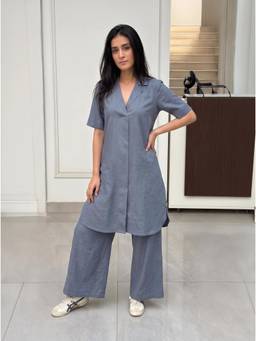 The Suitable - Grey Salt and Pepper Peter Pan Collar Kurta with Pant