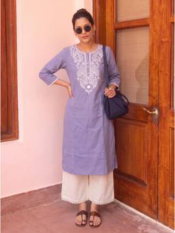 The Suitable - Hazel Purple Chikankari-Inspired Kurta with Pant