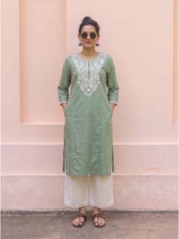 The Suitable - Hazel Green Chikankari-Inspired Kurta with Pant