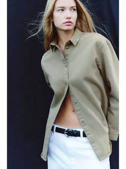 H&M - Women Brown Oversized denim shirt