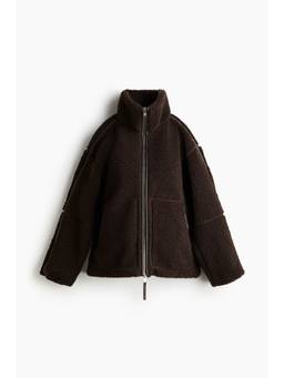 H&M - Women Brown Mama Zip-Through Teddy Jacket