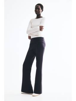 H&M - Women Black Fold over-Waist Cotton Trousers