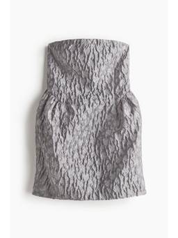 H&M - Women Grey Jacquard-Weave Bandeau Dress