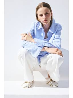 H&M - Women Blue Cotton Poplin Shirt