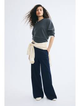 H&M - Women Navy Blue Straight Tailored Trousers