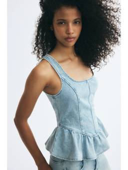 H&M - Women Blue Denim Peplum Top