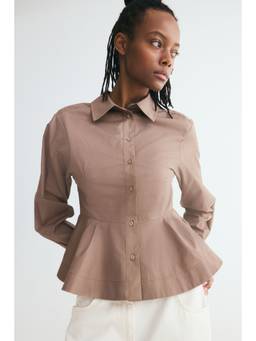 H&M - Women Beige Poplin Peplum Shirt