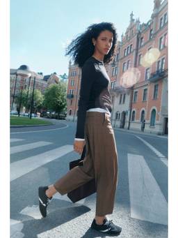 H&M - Women Brown Tailored barrel trousers