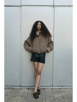 H&M - Women Beige Oversized Bubble-Hem Jacket