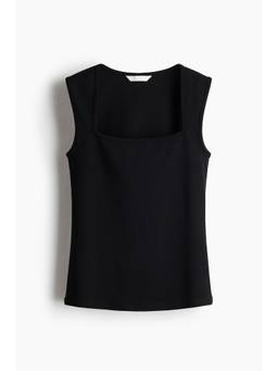 H&M - Women Black Ribbed Square-Neck Vest Top