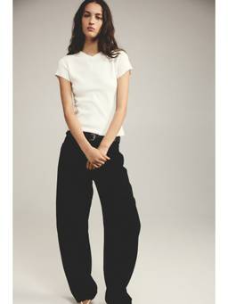 H&M - Women White Fine-Knit Viscose-Blend T-Shirt