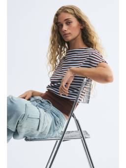 H&M - Women Brown Boat-Neck Cotton Top