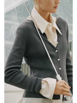 H&M - Women Grey Rib-knit viscose-blend cardigan
