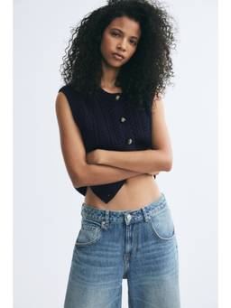 H&M - Women Navy Blue Cable-Knit Vest Cardigan
