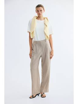 H&M - Women Beige Barrel Tailored Trousers