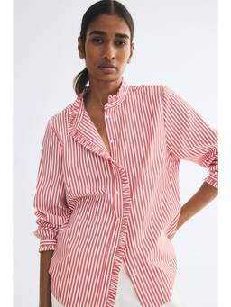H&M - Women Red Frill-Trimmed Button-Front Blouse