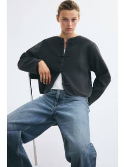 H&M - Women Grey Brushed Knot-Button Jacket