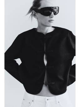 H&M - Women Black Brushed Knot-Button Jacket