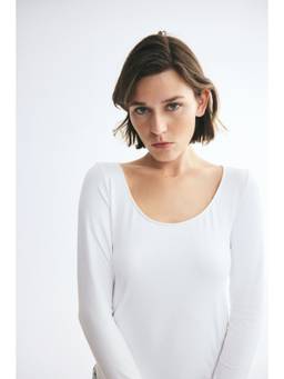 H&M - Women White Long-Sleeved Scoop-Neck Top