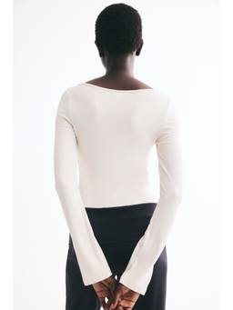 H&M - Women Beige Long-Sleeved Fine-Knit Top