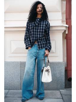 H&M - Women Navy Blue Scarf-Collar Shirt