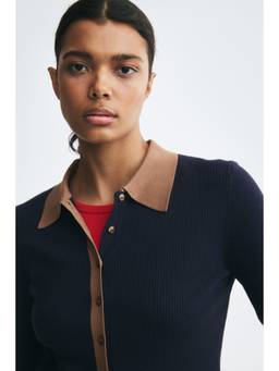 H&M - Women Blue Fitted Rib-Knit Cardigan