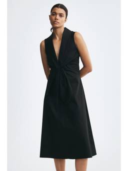 H&M - Women Black Tie-Detail Satin Twill Dress