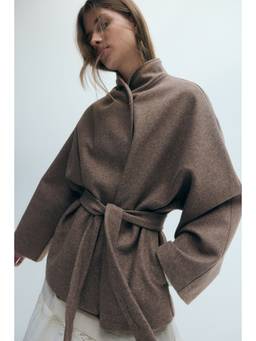 H&M - Women Brown Oversized Felted Coat