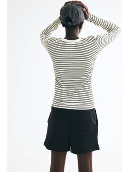 H&M - Women White Long-sleeved ribbed top