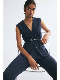 H&M - Women Blue Belted Jersey Waistcoat