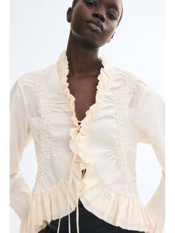 H&M - Women White Frill-Trimmed Cotton Blouse