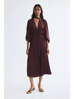 H&M - Women Red Scarf-Collar Satin Twill Dress
