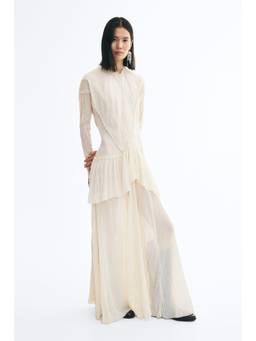 H&M - Women White Crinkled Frill-Trimmed Dress