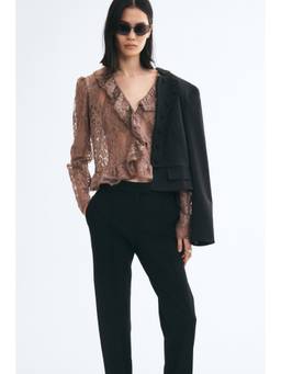 H&M - Women Brown Frill-Trimmed Lace Top