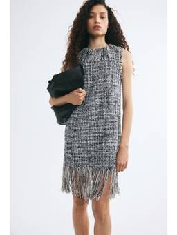 H&M - Women Black Fringed Boucle-Weave Dress