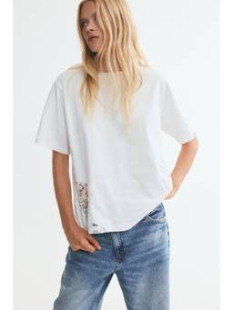 H&M - Women White Lace-inset cotton T-shirt