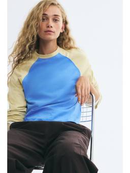 H&M - Women Yellow Raglan-Sleeved Cotton Top
