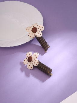 Yellow Chimes - White Floral Spiral Elastic Hair Rubber Band (Pack of 2)